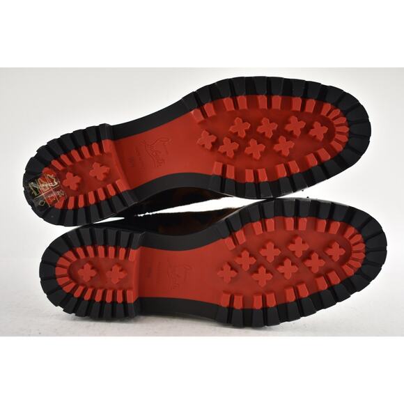 Christian Louboutin TS Croc Flat Black Leopard Pony Spike Combat Ankle Boot 36.5 - Picture 15 of 15